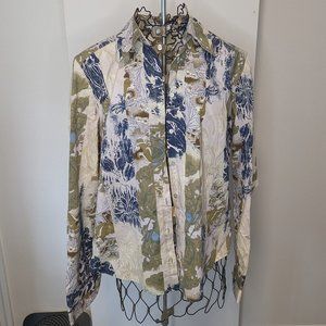 Indigo Palms L/S print top - button down size XL